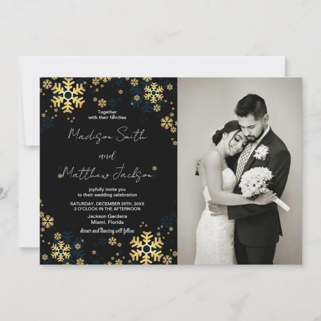 Golden Snows Hochzeit mit Foto Einladung (Vorderseite)