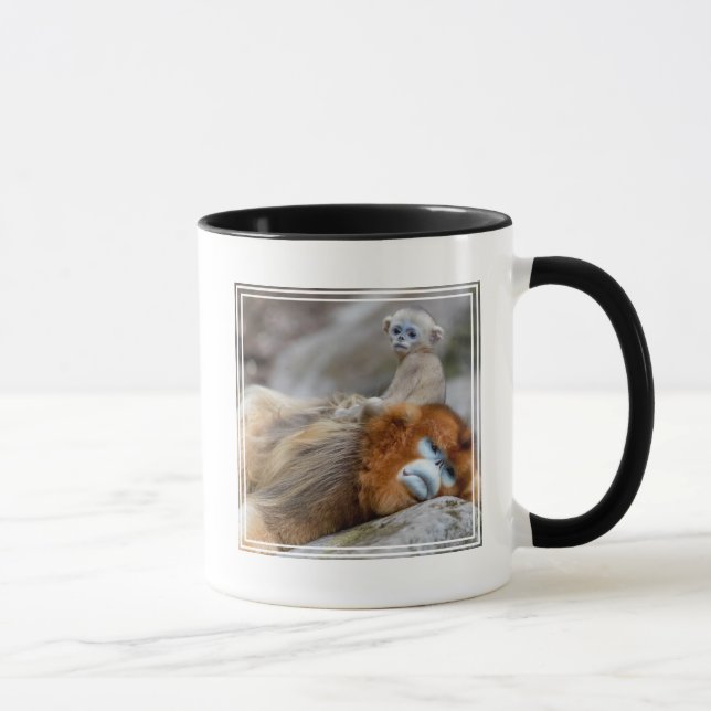 Golden Snub-nosed Monkey Vater mit Baby Tasse (Rechts)