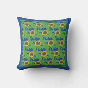 Golden Sonnenblumen Blumenmuster auf hellblau Kissen