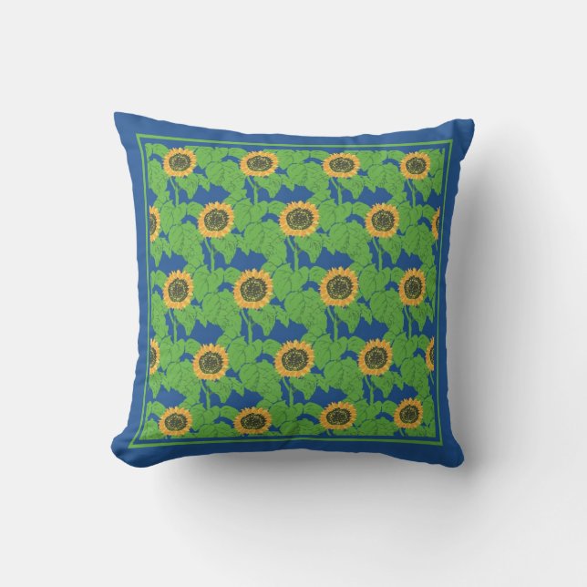 Golden Sonnenblumen Blumenmuster auf hellblau Kissen (Vorderseite)