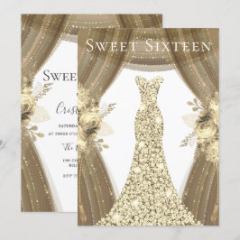 Golden Sparkle Dress & Blume Sweet 16 Party Einladung