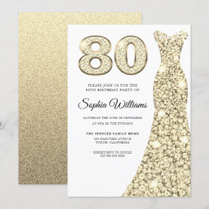 Golden Sparkle Dress Womans 80. Geburtstagsparty Einladung