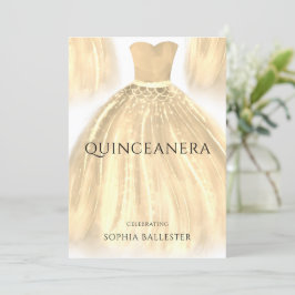 Golden Sparkle Mermaid Dress Quinceanera Party Einladung