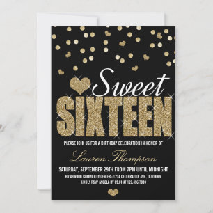 Golden Sparkle Sweet 16 Invitations de fête