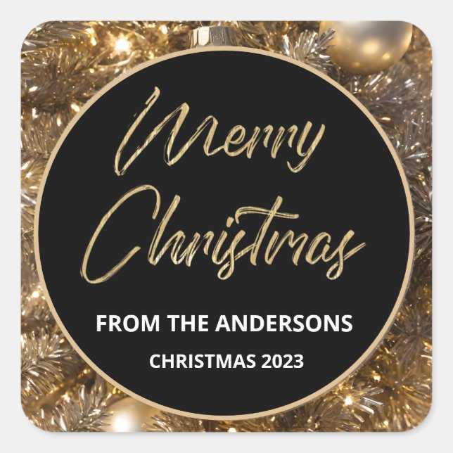 Golden Sparkle Weihnachten Quadratischer Aufkleber (Vorderseite)