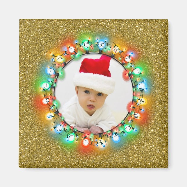 Golden Sparkle Weihnachtsbrille Rahmen mit Foto Magnet (Vorne)