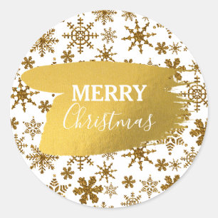 Golden Sparkling Snowflakes Frohe Weihnachten Runder Aufkleber