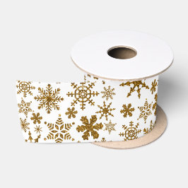 Golden Sparkling Snowflakes Frohe Weihnachten Satinband