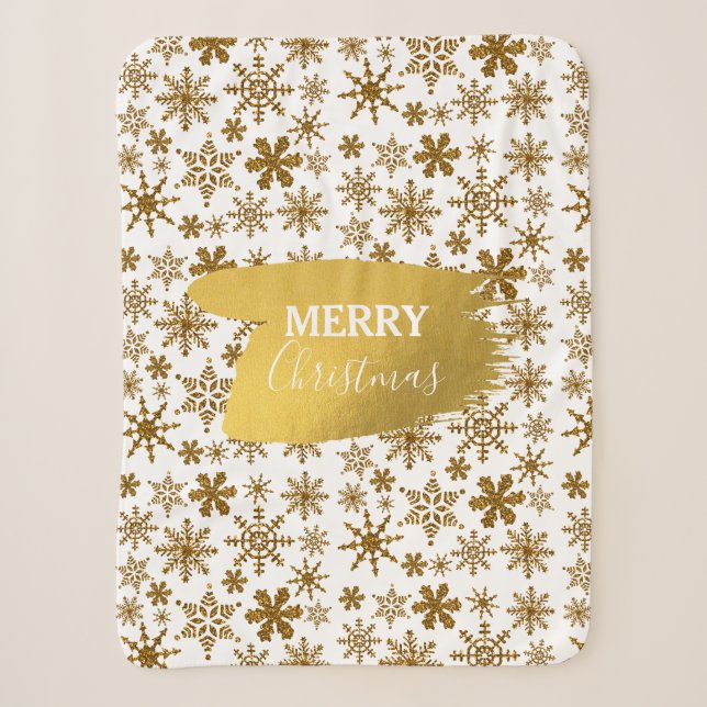 Golden Sparkling Snowflakes Frohe Weihnachten Sherpadecke (Vorderseite)