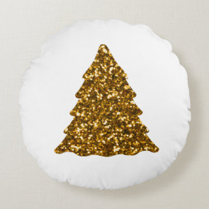 Golden Sparkling Weihnachtsbaum Rundes Kissen