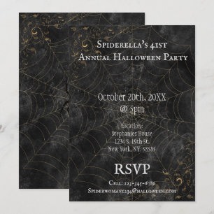 Golden Spider Web Extravagant Halloween-Party Einladung
