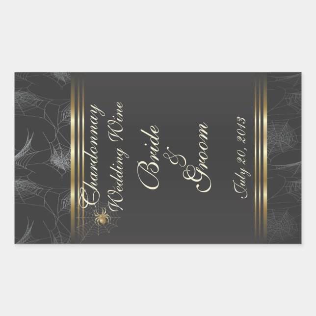 Golden Spiders Elegante Hochzeitweilige Wine Label Rechteckiger Aufkleber (Vorderseite)