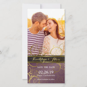 Golden Spiral Vines Lila Elegantes Foto Save The Date