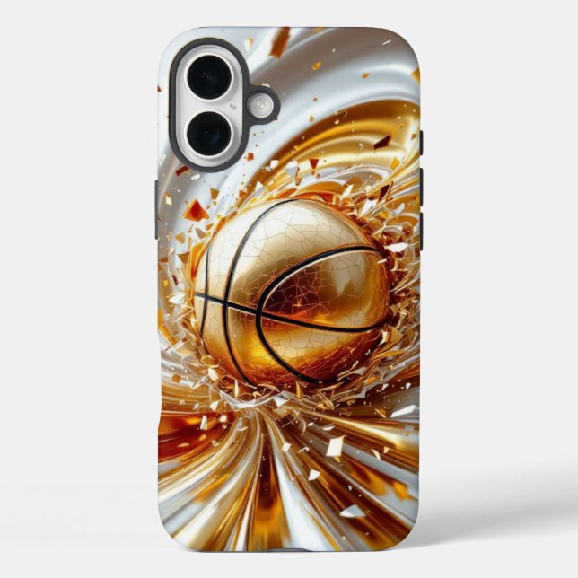 Golden Splash Basketball iPhone 16 Plus Hülle (Rückseite)