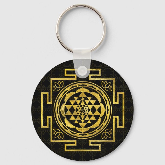 Golden Sri Yantra / Sri Chakra Schlüsselanhänger (Vorderseite)