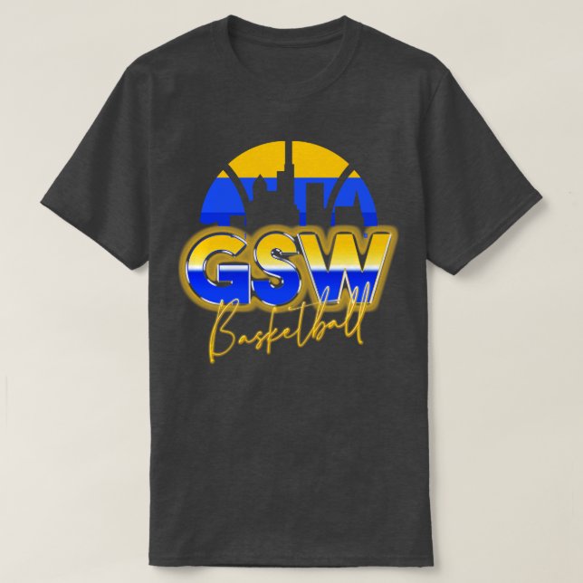 Golden Staat Basketball Retro 90er Chrome Skyline T-Shirt (Design vorne)