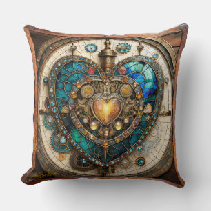 Golden Stained Glass Heart Steampunk-Serie Kissen