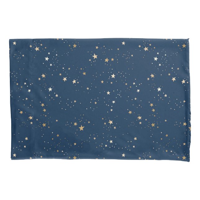 Golden Star auf Blauem Nachtmuster Kissenbezug (Vorderseite-Links)