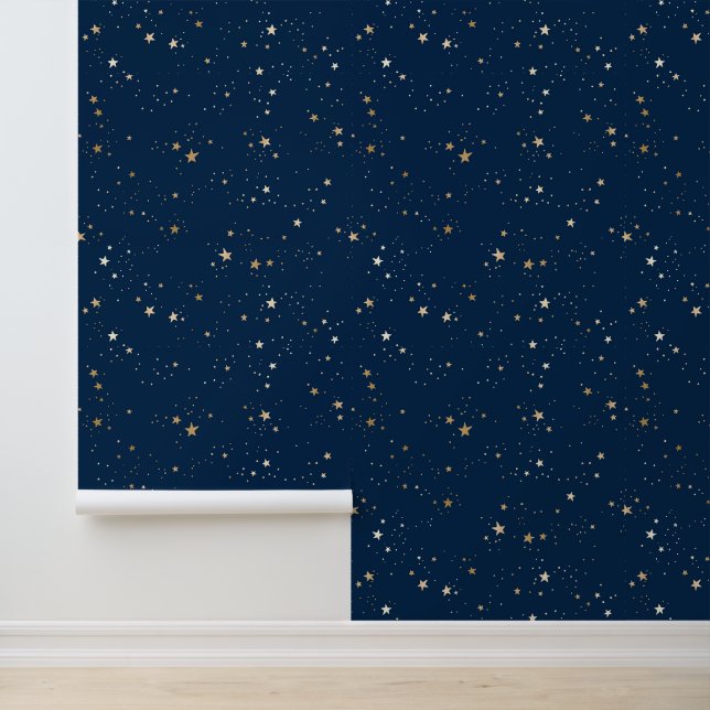 Golden Star auf Blauem Nachtmuster Tapete (Anwendung)