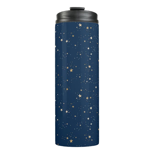Golden Star auf Blauem Nachtmuster Thermosbecher (Vorderseite)