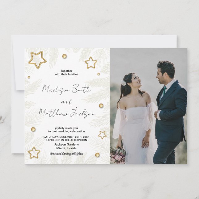 Golden Star Pine Wedding Invitations avec photo (Devant)