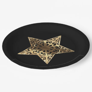 Golden Star Schwarz und Gold Festival Pappteller