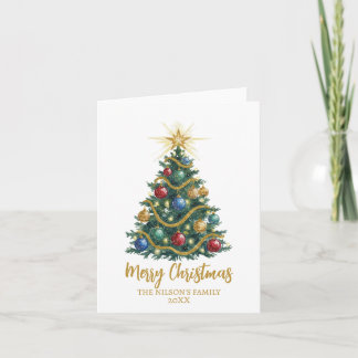 Golden Star watercolor Christmas Tree Card Feiertagskarte