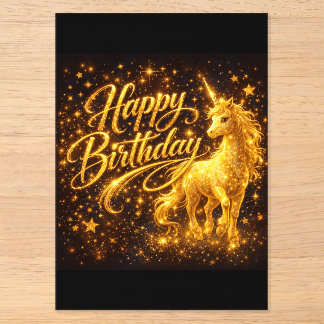 Golden Stardust Birthday — Fantasy Unicorn  Acryleinladungen