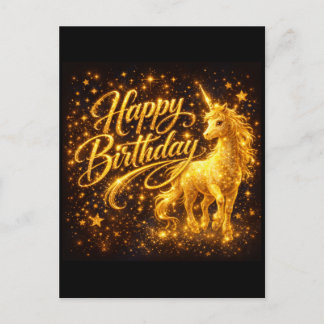 Golden Stardust Birthday — Fantasy Unicorn  Einladungspostkarte
