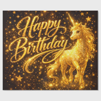 Golden Stardust Birthday — Fantasy Unicorn Geschenkpapier