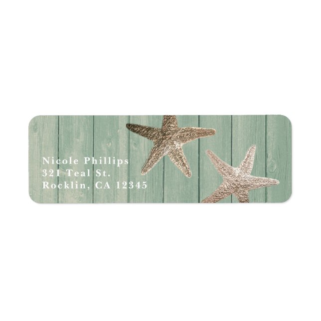 Golden Starfish & Holz Eleganter Strand Einladung (Vorne)