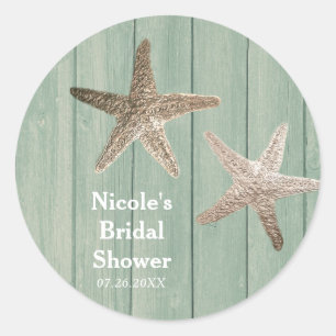 Golden Starfish & Wood Eleganter Strand Individuel Runder Aufkleber