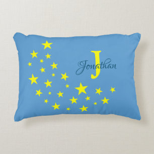 Golden Starry Moon on Picton Blue Custom Baby Dekokissen