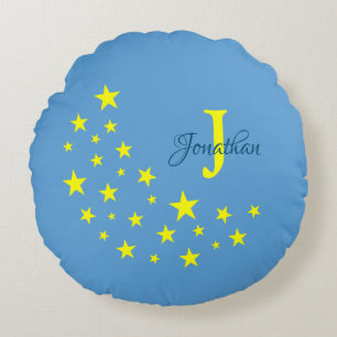 Golden Starry Moon on Picton Blue Custom Baby Rundes Kissen
