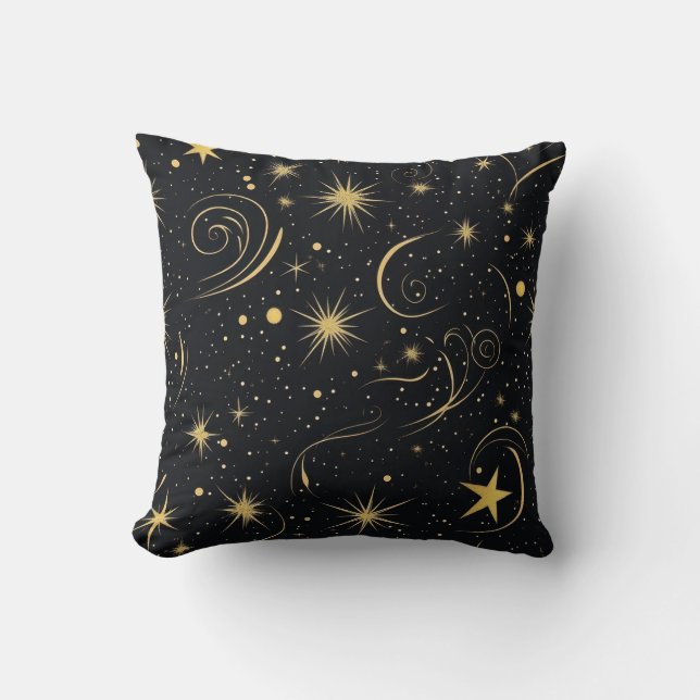 Golden Starry Night Throw Kissen (Vorderseite)