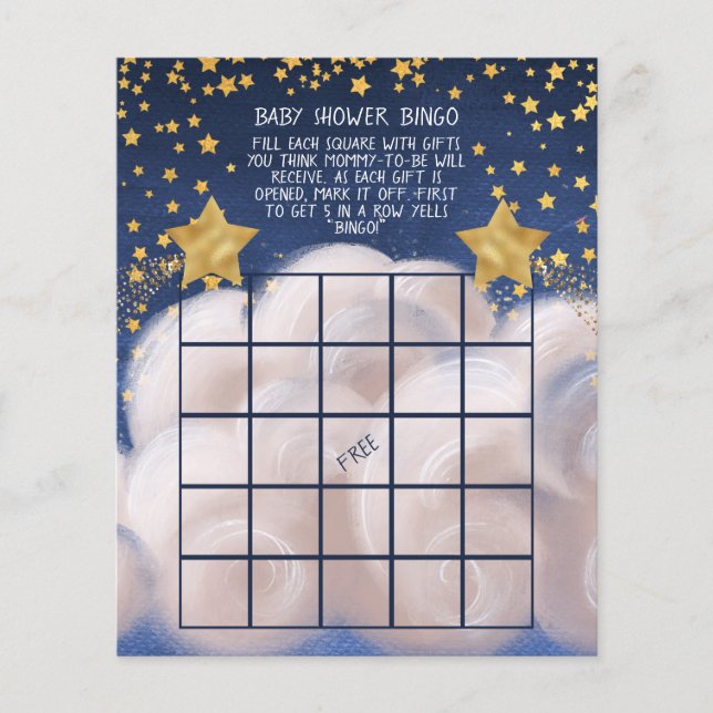 Golden Stars Baby Dusche Bingo Spiel Flyer (Vorne)