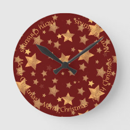 Golden Stars Dark Red Shiny Elegante Stilvolle Ele Runde Wanduhr