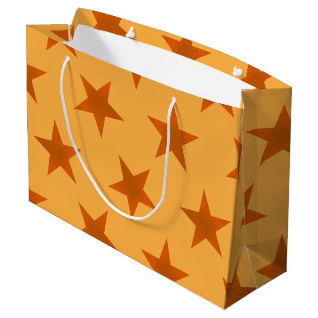 Golden Stars Muster 2 Große Geschenktüte (Rückseite Schrägansicht)