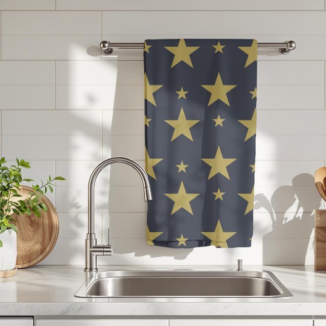 Golden Stars on Navy Blue - Elegant und zeitlos Geschirrtuch (Von Creator hochgeladen)
