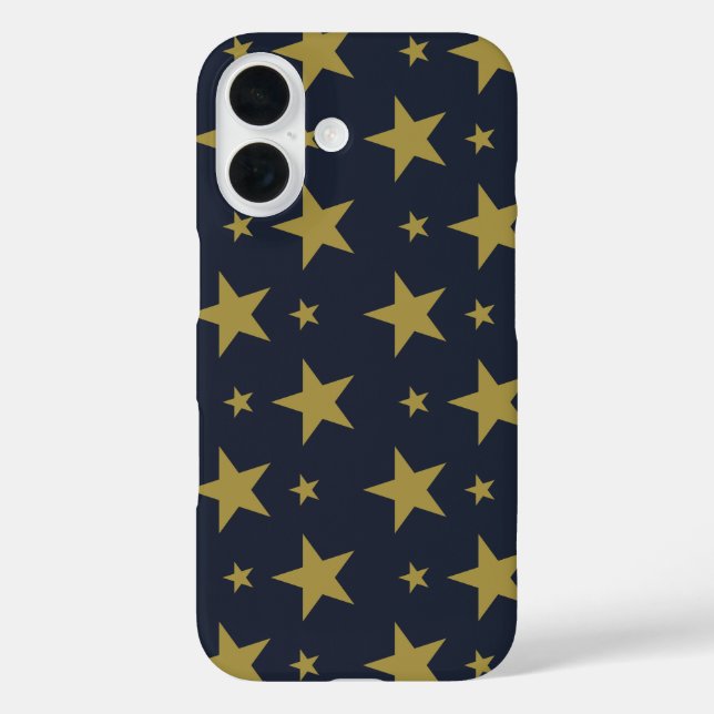 Golden Stars on Navy Blue - Elegant und zeitlos iPhone 16 Hülle (Rückseite)