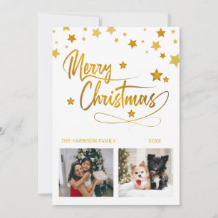 Golden Stars Weihnachtskalligrafie Zwei Fotos Feiertagskarte