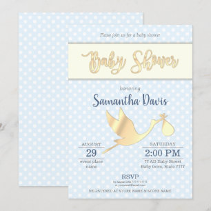 Golden Stork Baby Boy Babydusche Einladung