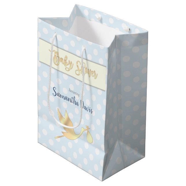 Golden Stork Baby Boy Babydusche Mittlere Geschenktüte (Vorderseite Schrägansicht)