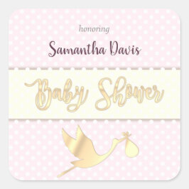 Golden Stork Baby Girl Babydusche Quadratischer Aufkleber