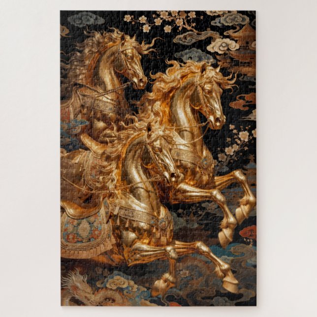 Golden Storm Horses in the Night Sky (Vertikal)