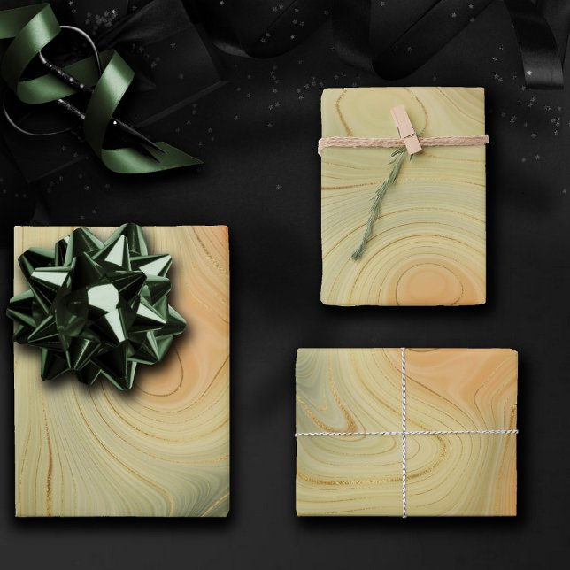 Golden Strata | Peach Burnt Orange Green Agate Geschenkpapier Set (Von Creator hochgeladen)