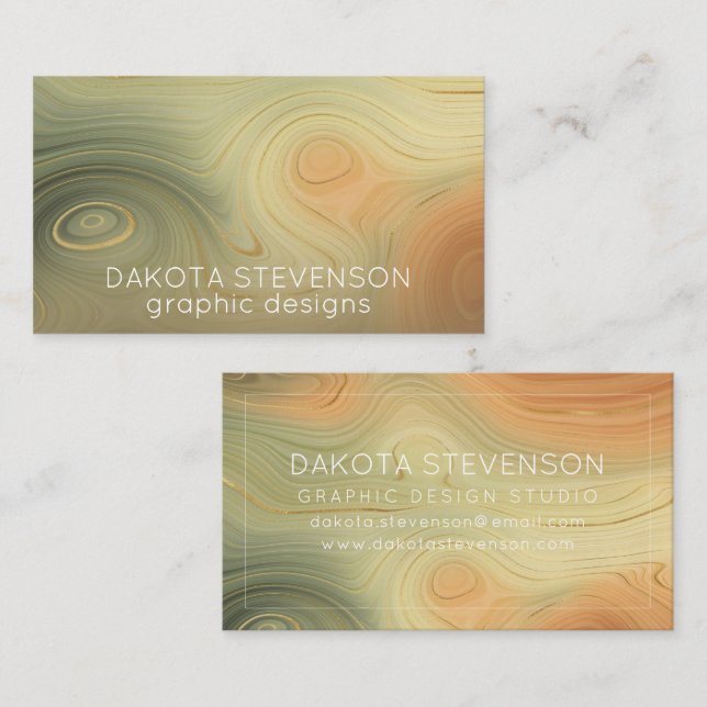 Golden Strata | Peach Burnt Orange Green Agate Visitenkarte (Vorne/Hinten)