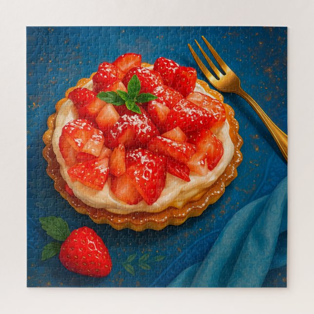 "Golden Strawberry Tart - Elegantes Dessertpuzzle" (Vertikal)