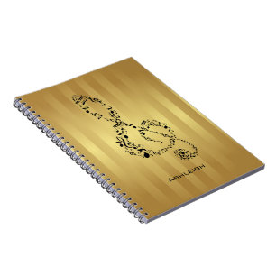 Golden Stripes Black Treble Clef Musiknoten Notizblock