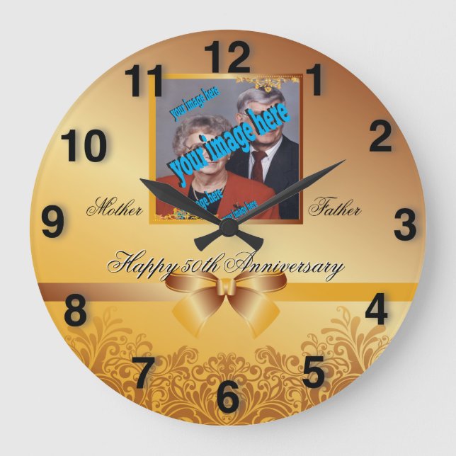 Golden Stylish 🕰️ 50-jährige JubiläumsSpecial Große Wanduhr (Vorderseite)